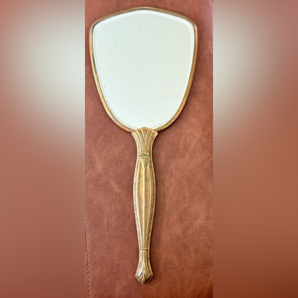 Vintage Brass Hand Mirror with Floral & Lattice Back Design – Vanity Décor